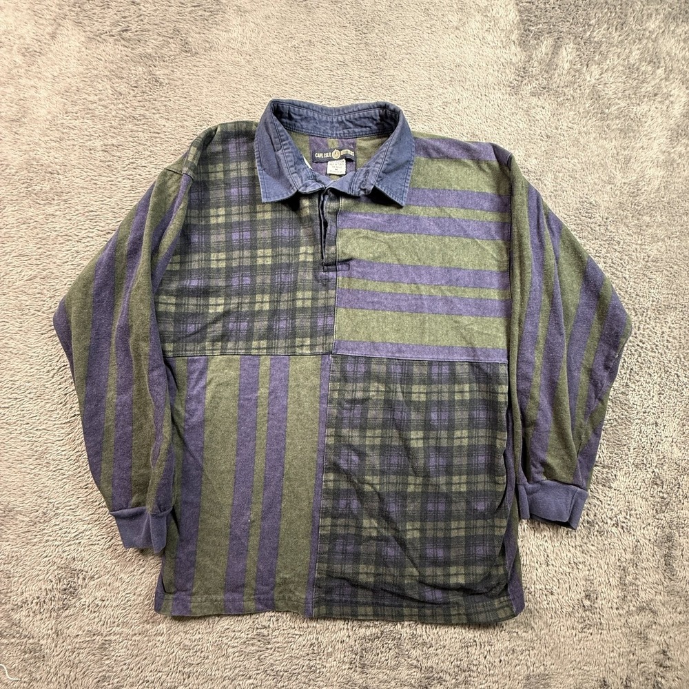 Cape Isle Knitters M Womens Rugby Polo Shirt Colorblock Striped Plaid Purple